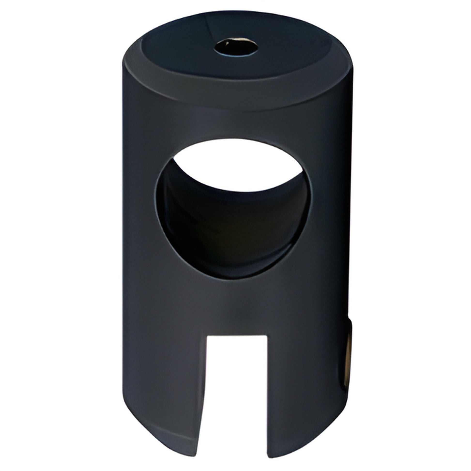 Matte black movable top glass bracket (SKU S7MBL) for 3/8-1/2" tempered glass, top-mounted with support-bar slot.