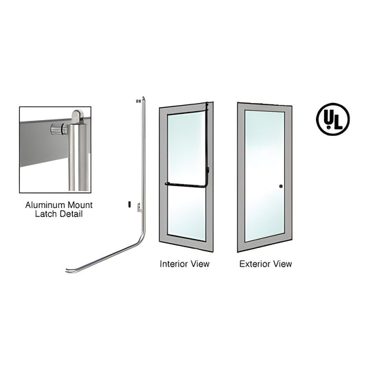 Brushed stainless tubular panic handle for tempered glass doors, 1-1/4 tube, interior push bar, UL certified.