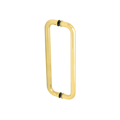 Polished brass glass-mounted pull handle CS12X12BR, 12" center-to-center, fits 3/8-3/4" tempered glass.