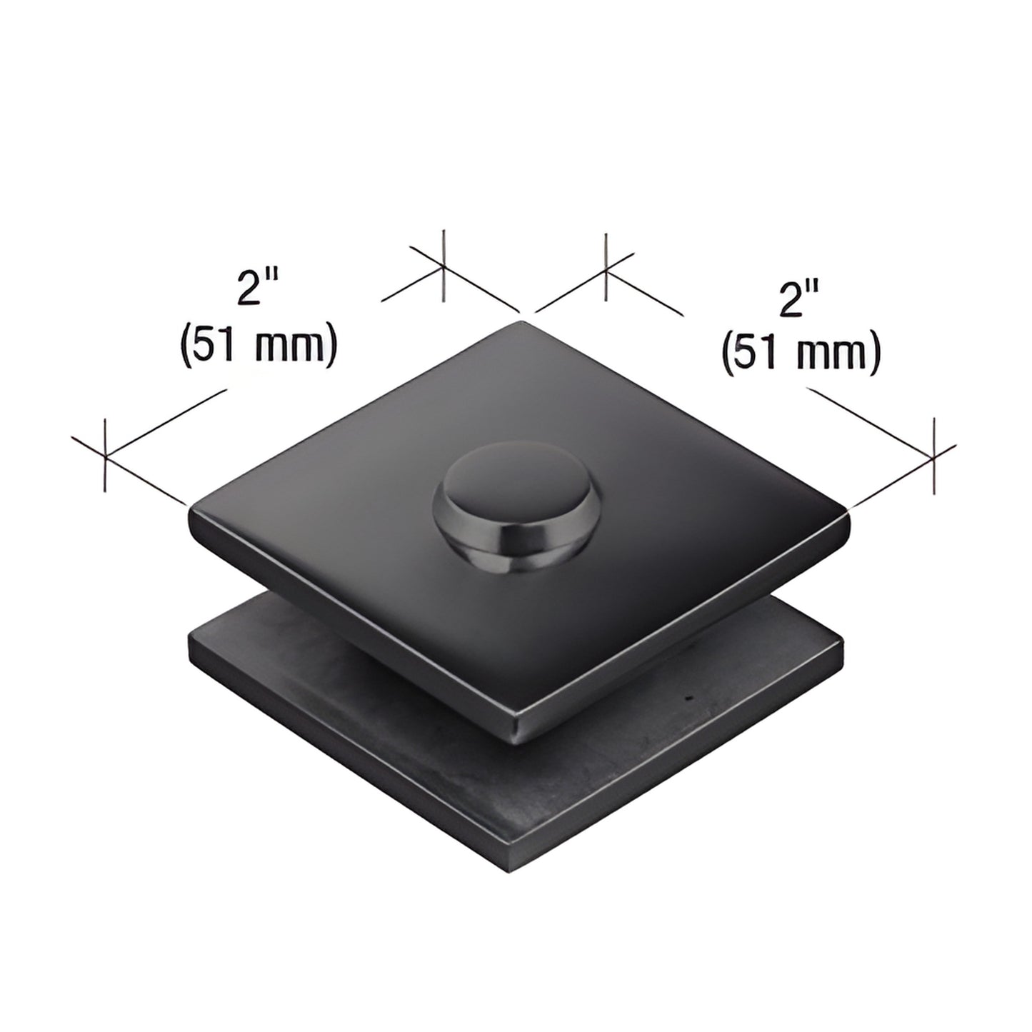 MFC10MBL matte-black 2in square 180 mall front glass clamp, 304 stainless, for 3/8-1/2in tempered glass