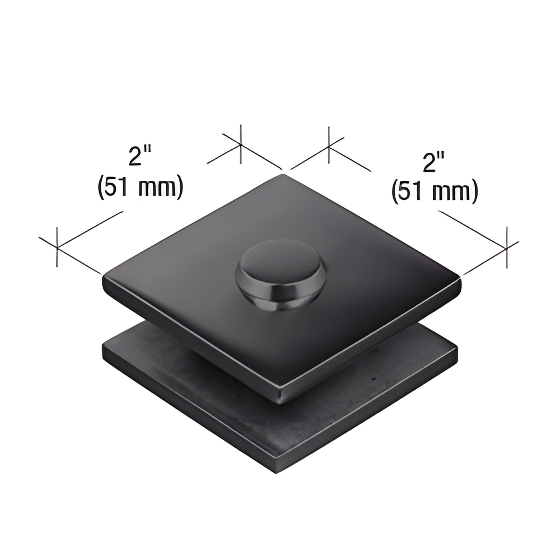 MFC10MBL matte-black 2in square 180 mall front glass clamp, 304 stainless, for 3/8-1/2in tempered glass