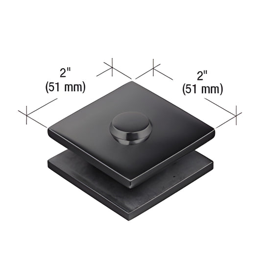 MFC10MBL matte-black 2in square 180 mall front glass clamp, 304 stainless, for 3/8-1/2in tempered glass
