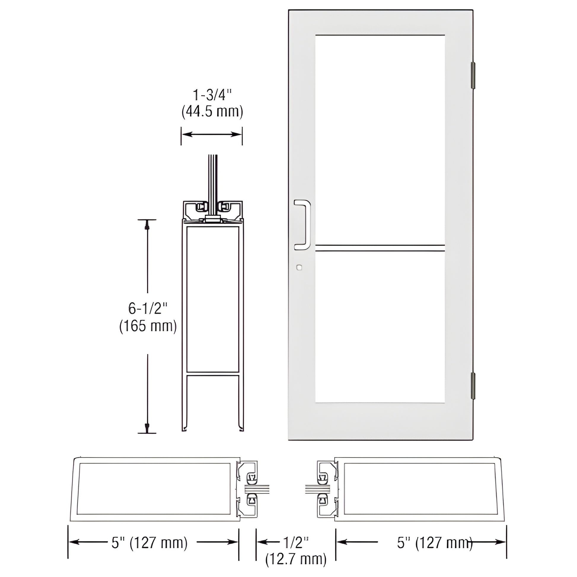 DC51552 white Kynar custom wide-stile commercial entrance door with glass panel, push/pull and keyed-alike lock