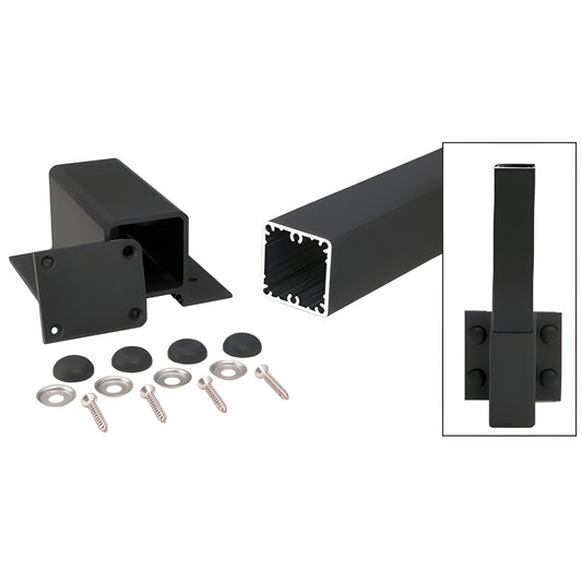 Matte black aluminum 2-3/8 in square fascia-mount post kit with bracket, screws, washers and bolt cover buttons (SKU FP48KBL)