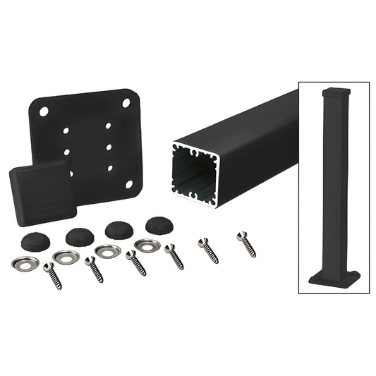 Matte black 36" aluminum 2-3/8" square surface-mount post kit with base plate, cap and mounting hardware - SKU 1P36KBL