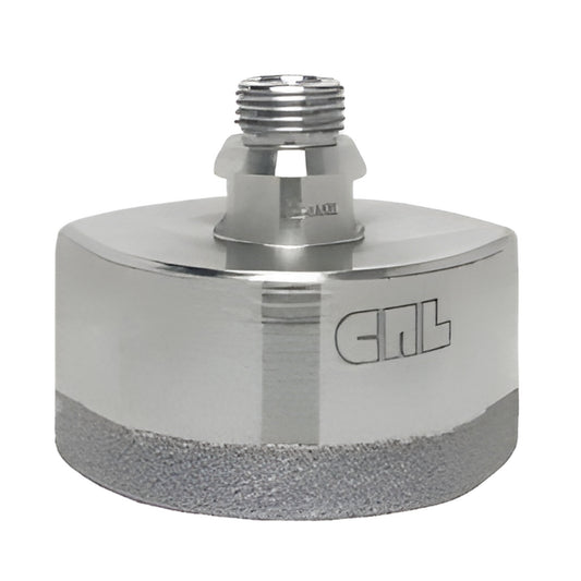 CRL HBT312 electro-formed diamond glass drill bit, chrome body with diamond grit rim and Belgian-style threaded shank.