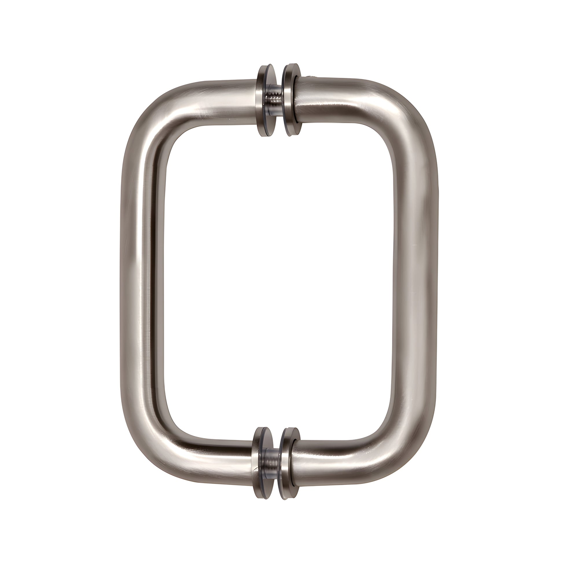 SPH6BN brushed nickel solid brass 3/4 in back-to-back shower door pull, 6 in center-to-center, metal washers