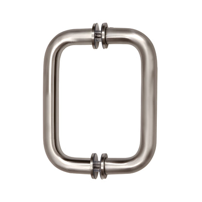 Brushed nickel brass tubular shower door pull handle, 3/4" dia, 6" center-to-center back-to-back set (SKU SDPR6BN)