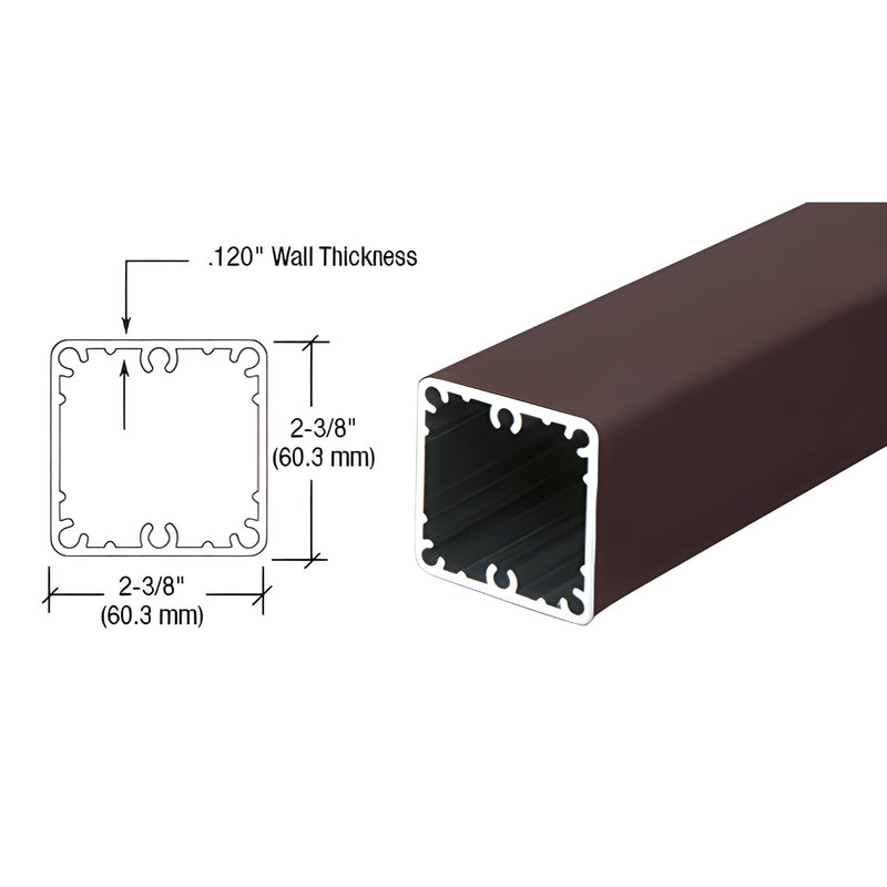 Matte bronze 36" aluminum 2-3/8" square railing post, P36BRZ - hollow extruded profile with .120" wall.