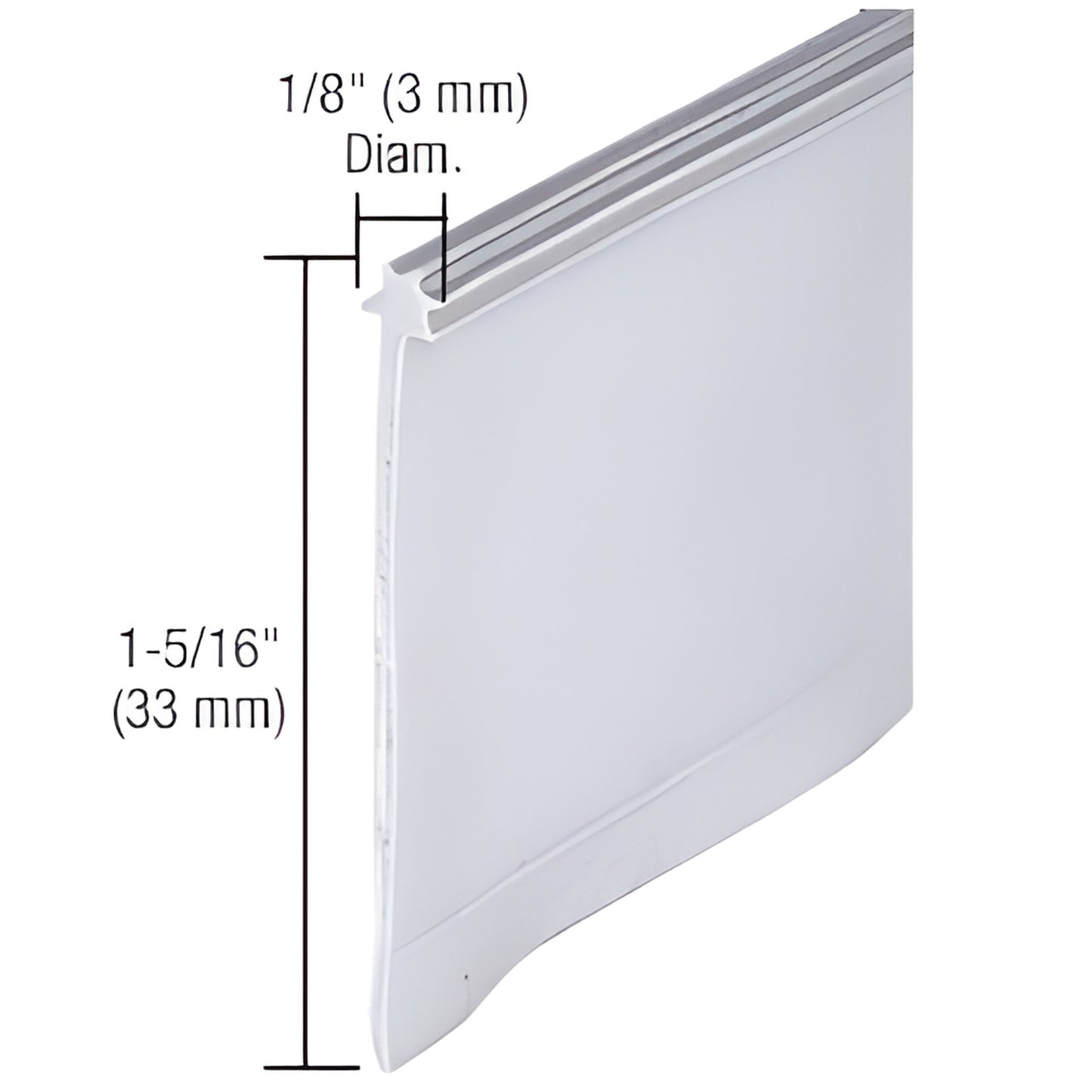 Gray vinyl star-tip shower door sweep SKU M6023 - 1-5/16 in (33 mm) tall, for 36 in hinged shower doors