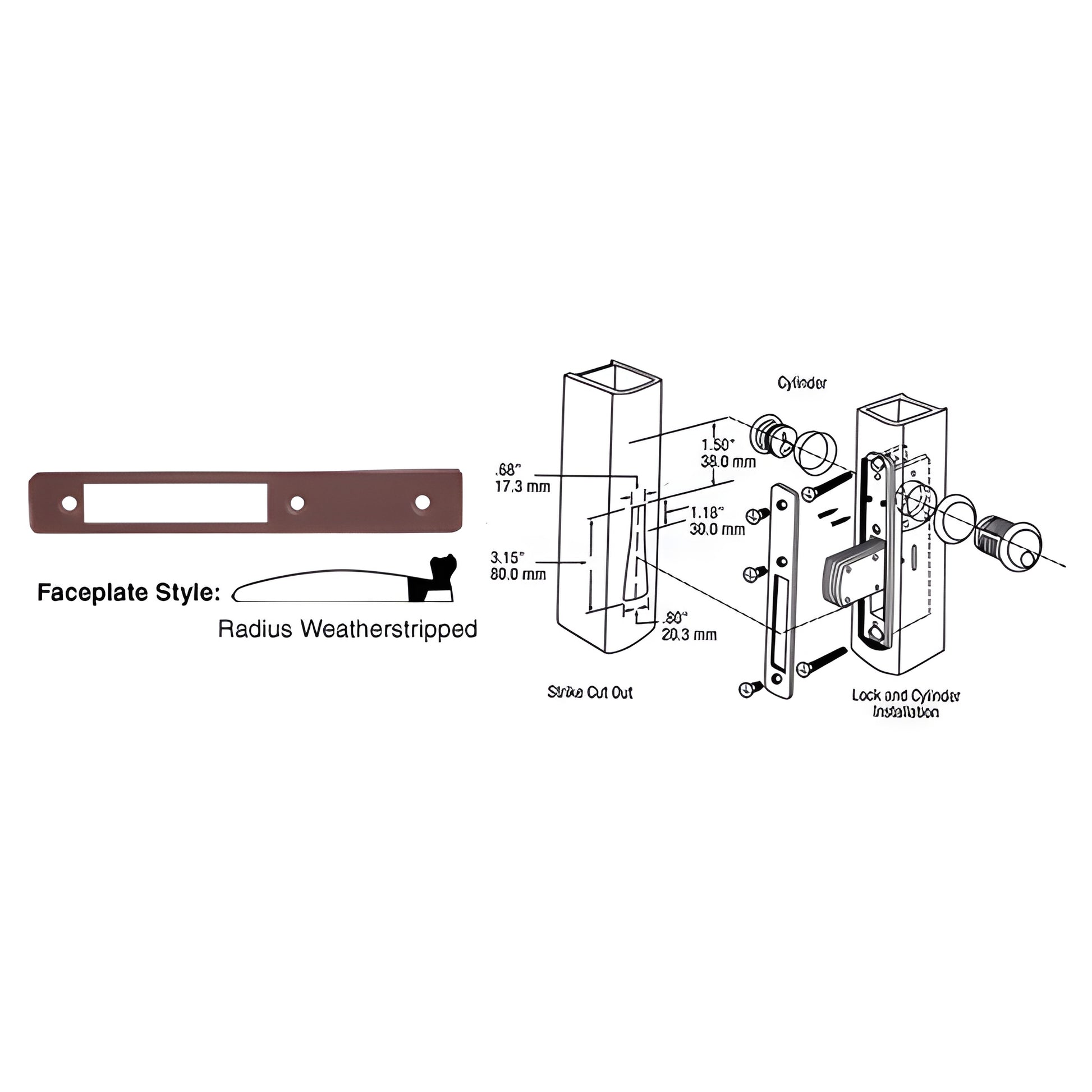 DL2113DU dark bronze radius weatherstripped deadlock faceplate 1 x 6-7/8 in, fits DL2110 series