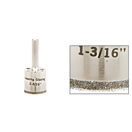 AG11316 1-3/16" diamond-plated glass drill bit, reduced round 3/8" shank with sawtooth cutting edge