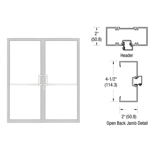 White Kynar double aluminum door frame (2" x 4-1/2") for gear-hinge up-and-over, open-back jamb with threshold.