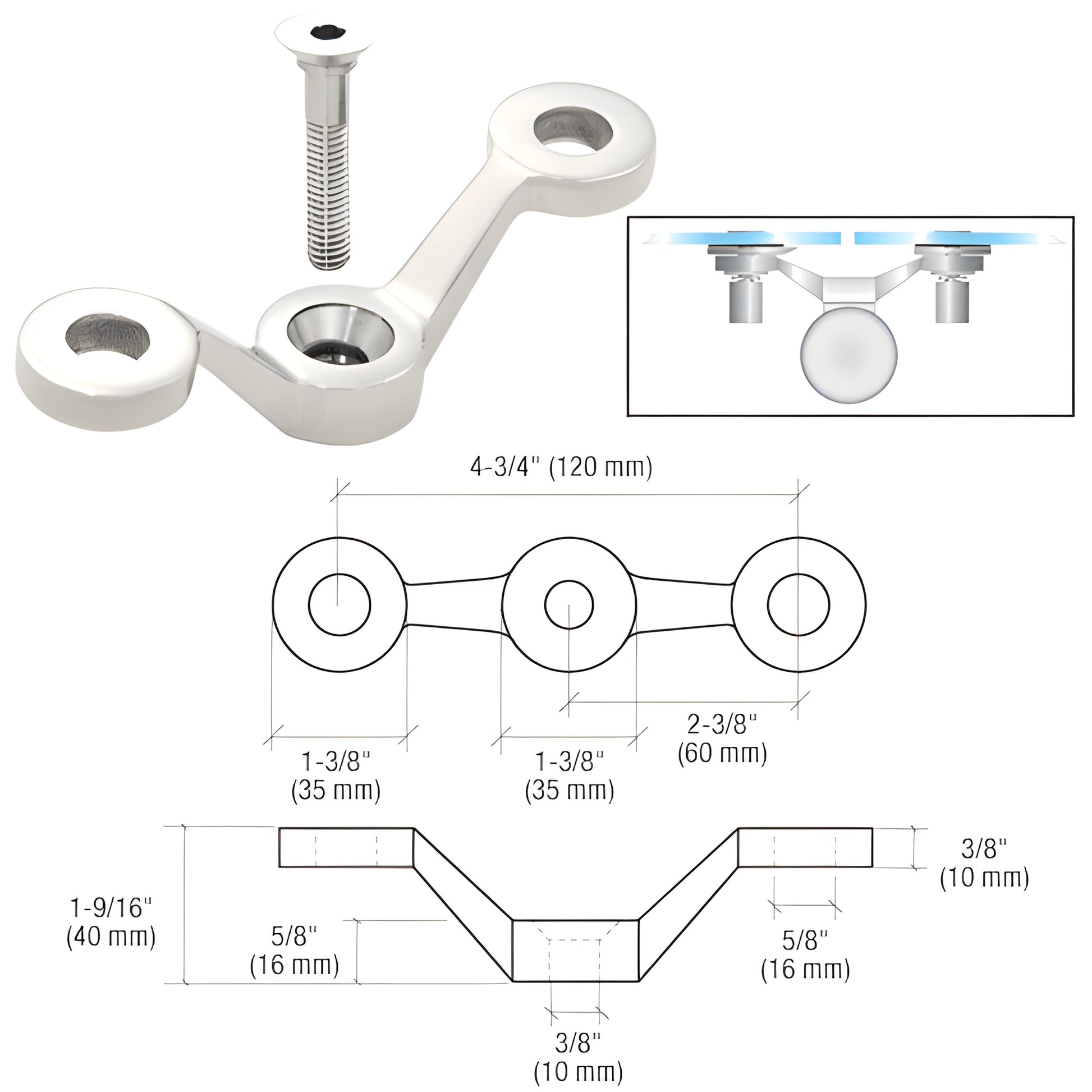 CRL GRP2PS stainless steel post-mount fitting for a single frameless glass panel; includes 3/8"-16 x 2" stud.