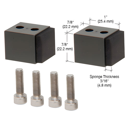 HYD02 Hydroslide roller stop kit: two black square stops with sponge pads and four screws (1/4-20)