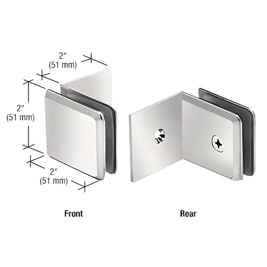 Polished nickel brass 90 beveled fixed-panel clamp for 3/8-1/2 tempered glass (large leg) - SKU BGC039PN