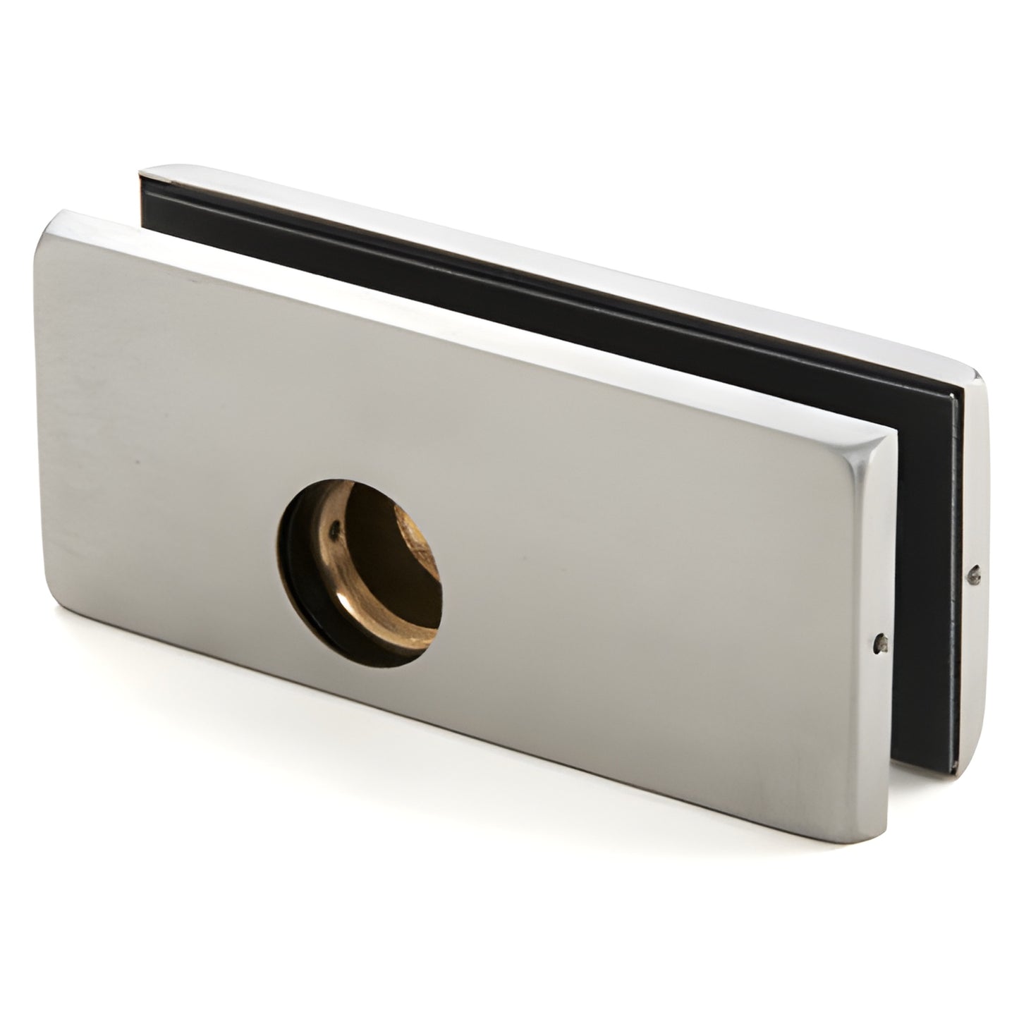 AR2034BS brushed stainless steel corner patch lock for 3/4" (19 mm) tempered glass, heavy duty top/bottom mount