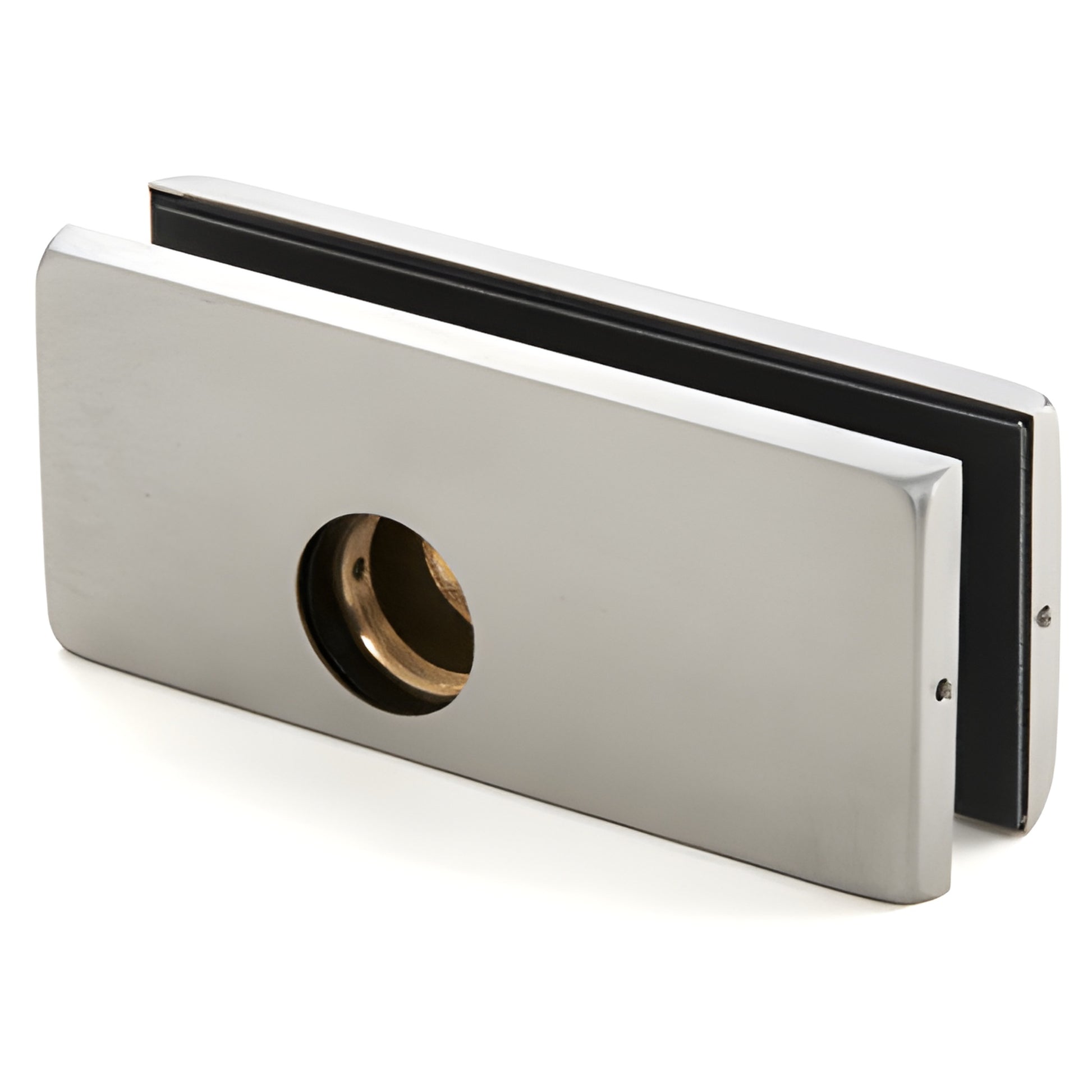 AR2034BS brushed stainless steel corner patch lock for 3/4" (19 mm) tempered glass, heavy duty top/bottom mount