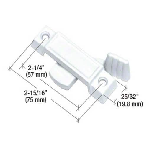 CRL White Sliding Window Lock with 2-1/4" Screw Holes, 3/8" Latch Projection, Secure Fit