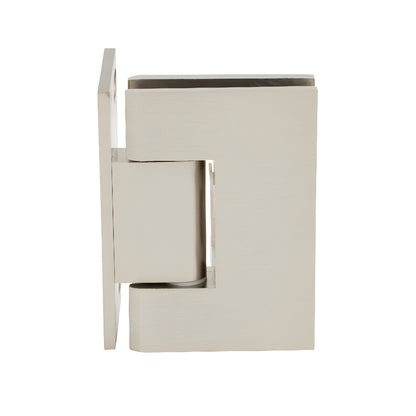 MEL024BN brushed nickel solid brass shower hinge for 8-12mm tempered glass, wall-mount self-centering.