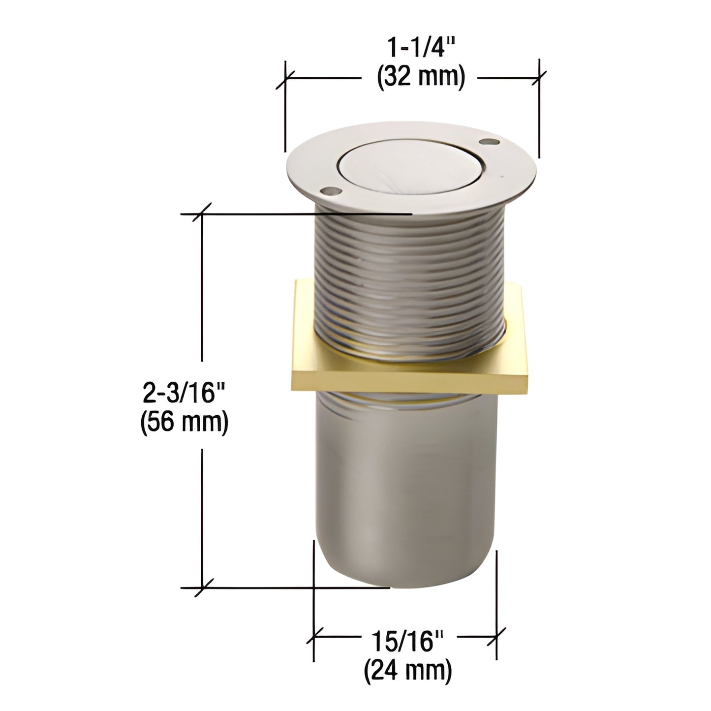 AMR207BN brushed nickel floor-mounted dustproof keeper for 5/8" plunger bolts; fits 1" hole, 2" install depth.