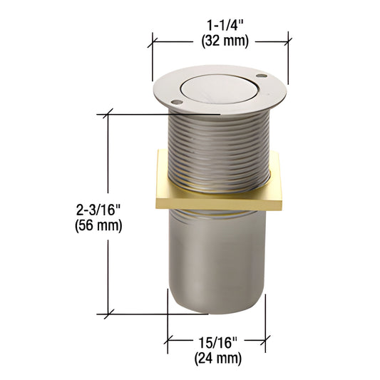 AMR207BN brushed nickel floor-mounted dustproof keeper for 5/8" plunger bolts; fits 1" hole, 2" install depth.