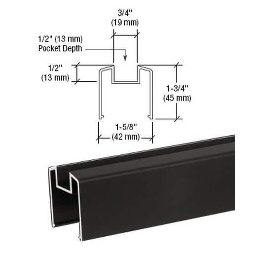 CRL Matte Black Bottom Rail for Glass, Series 200-400, 241" Long - Sleek Design