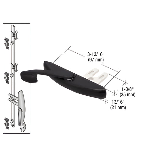 Black anodized CRL Truth 1-3/8" multi-point latch actuator with white mounting fork, SKU WH12433.