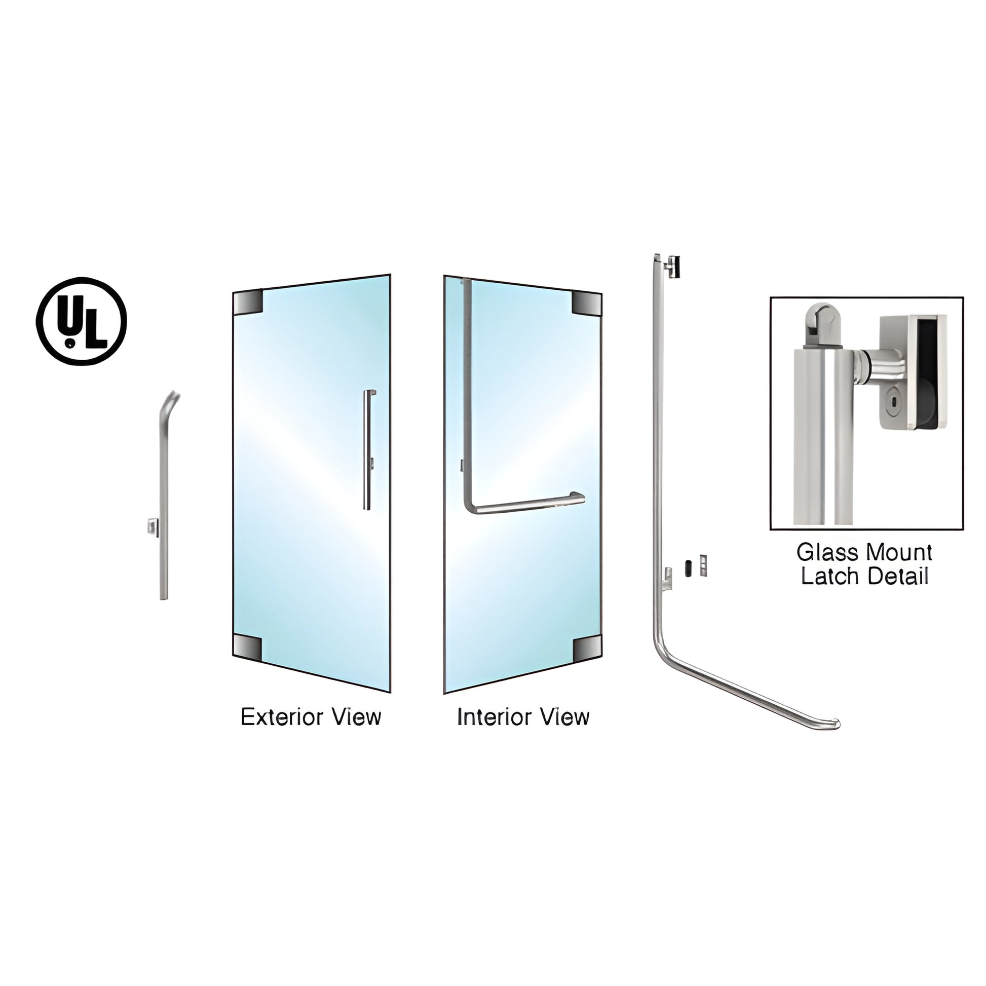 PA100G4GKBS tubular panic handle, brushed stainless steel, 1-1/4" tube for 1/2" glass doors, exterior keyed access, left-hand