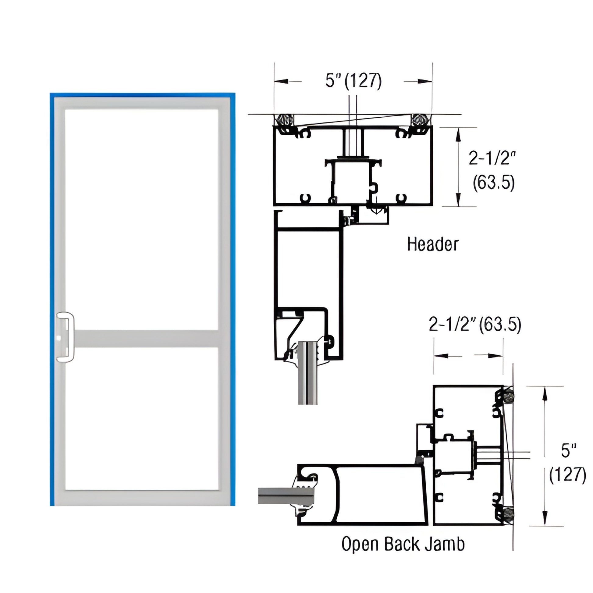 SKU 0P41571 - custom Kynar double up/over hurricane impact door frame with air threshold and technical cross-section drawings