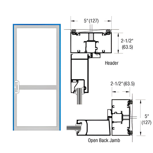 SKU 0P41571 - custom Kynar double up/over hurricane impact door frame with air threshold and technical cross-section drawings