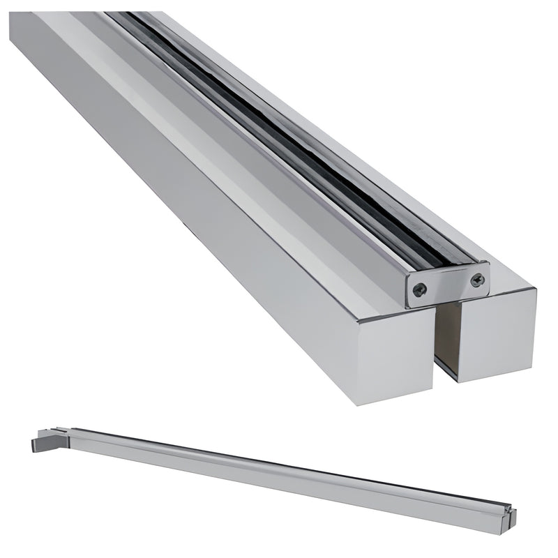 Brushed stainless steel floating header for glass doors, 4" x 1-3/4", single door, SKU FH4FGWBSCS