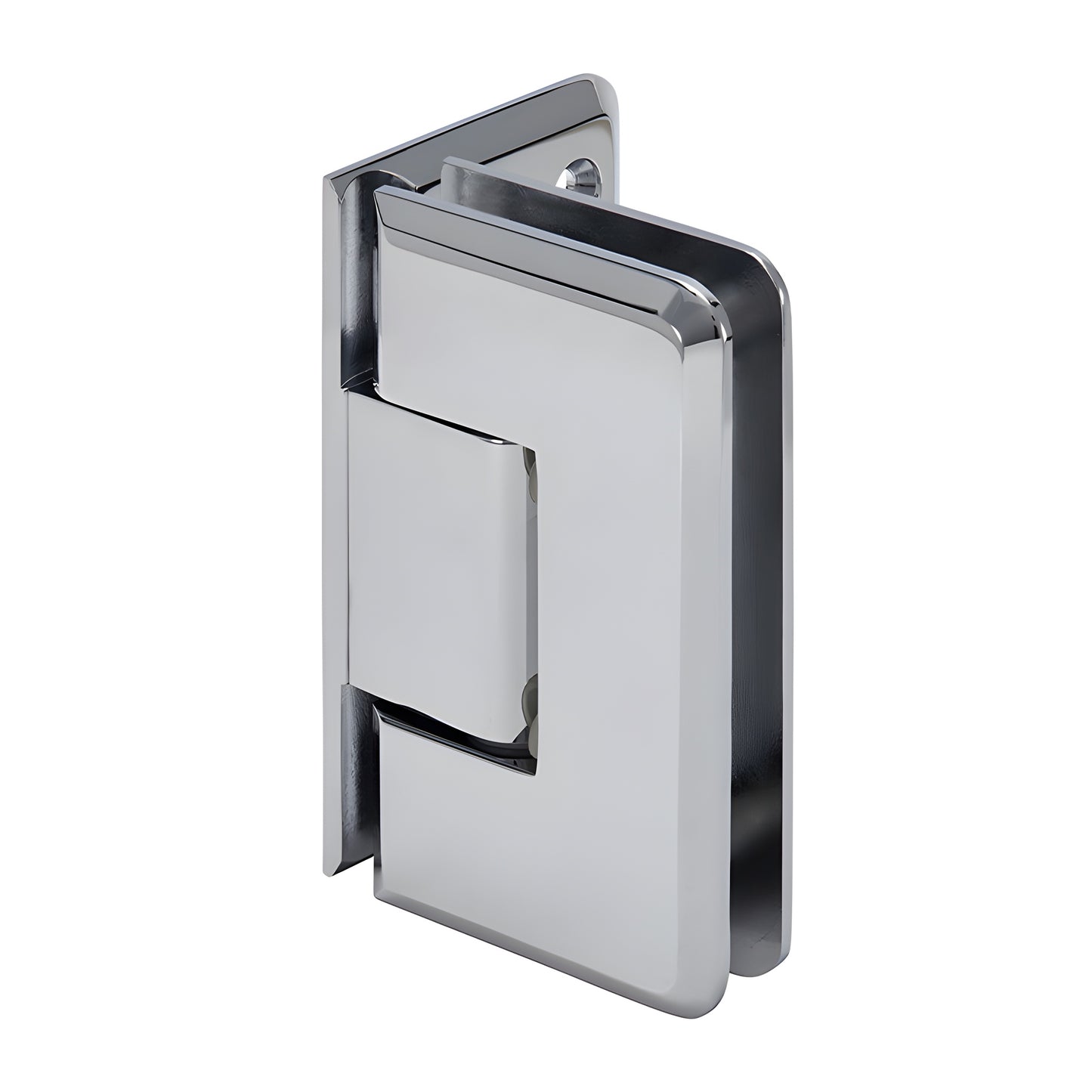Polished chrome solid-brass Cologne shower hinge, beveled offset back plate, fits 3/8-1/2" glass, 5 preset (SKU C0L544CH)