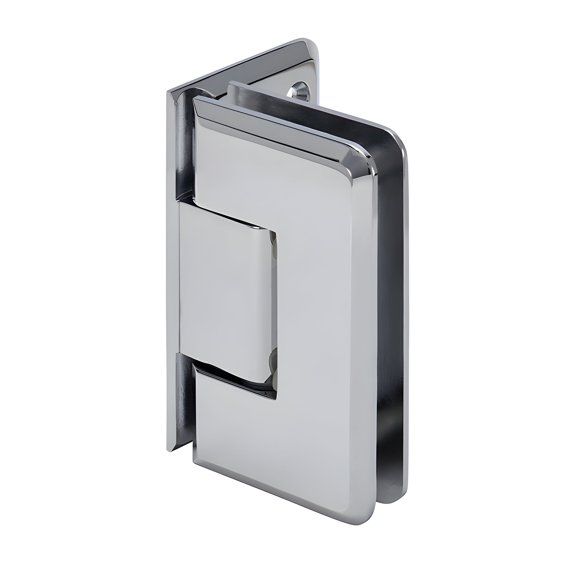 Polished chrome solid-brass Cologne shower hinge, beveled offset back plate, fits 3/8-1/2" glass, 5 preset (SKU C0L544CH)