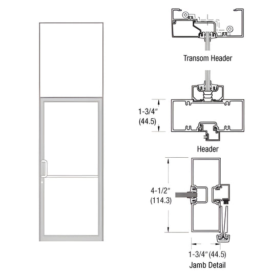 Clear anodized aluminum gear-hinge transom frame with 1-3/4" jambs and 4-1/2" header - SKU FR61811