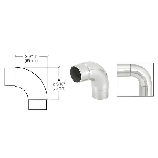 HR15CPS polished stainless steel 90 corner fitting for HR15 handrail tubing, 2-9/16" (65 mm)