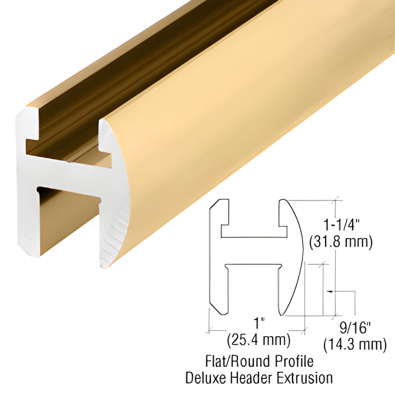 Satin brass deluxe header extrusion 144" for frameless shower doors, fits 8-12 mm glass - SKU SDH144SB