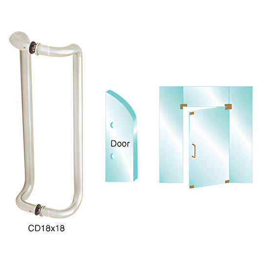 CD18X18BS stainless steel glass door pull, 1 in dia, 18 in c-c, for 3/8-3/4 in glass