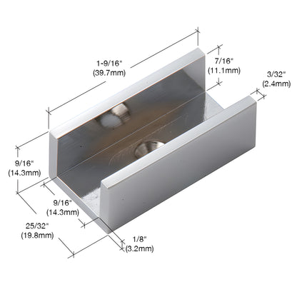 HYD08CH polished chrome U-shaped brass guide for Hydroslide sliding doors, accepts HYD98 bottom sweep.