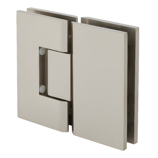 V1E780BN brushed nickel Vienna positive-close glass-to-glass shower hinge, square brass.