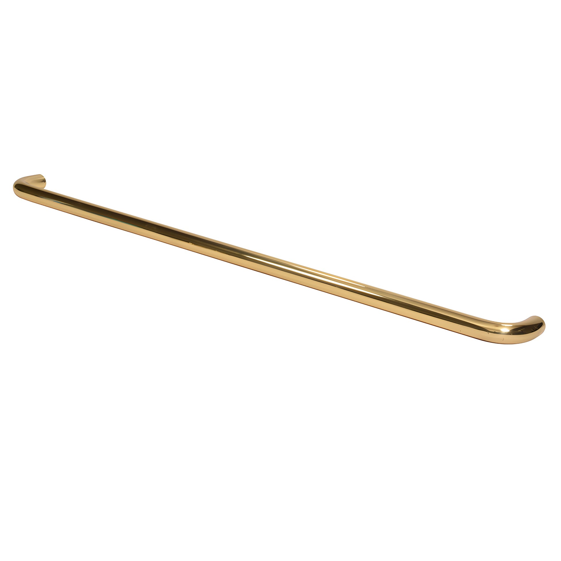 Polished brass 1 in diameter single-sided door pull, 33 in center-to-center. SKU M165333