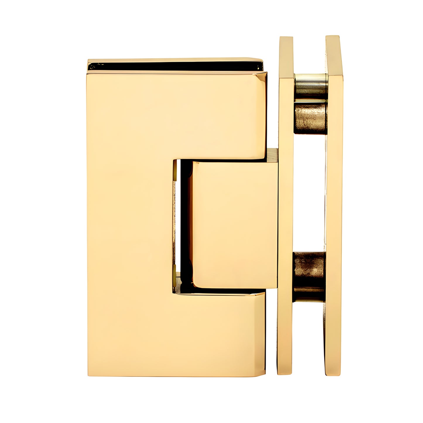 Polished brass square glass-to-glass shower hinge, self-centering 90 , for 8-12mm glass (GEN092BR)