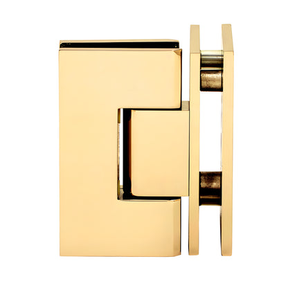 Polished brass square glass-to-glass shower hinge, self-centering 90 , for 8-12mm glass (GEN092BR)