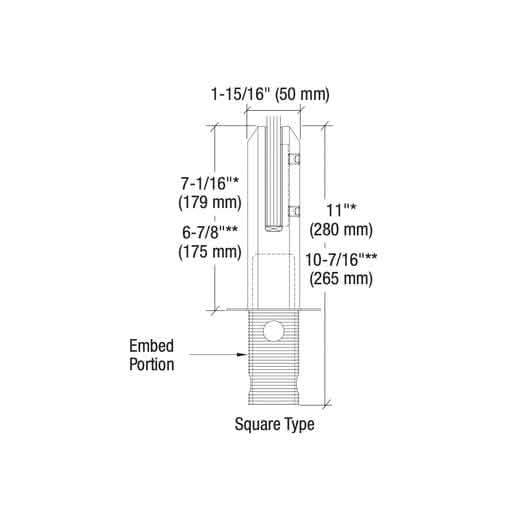 CRL Matte Black Square Spigot, 2205: Durable, sleek design for glass railing systems.