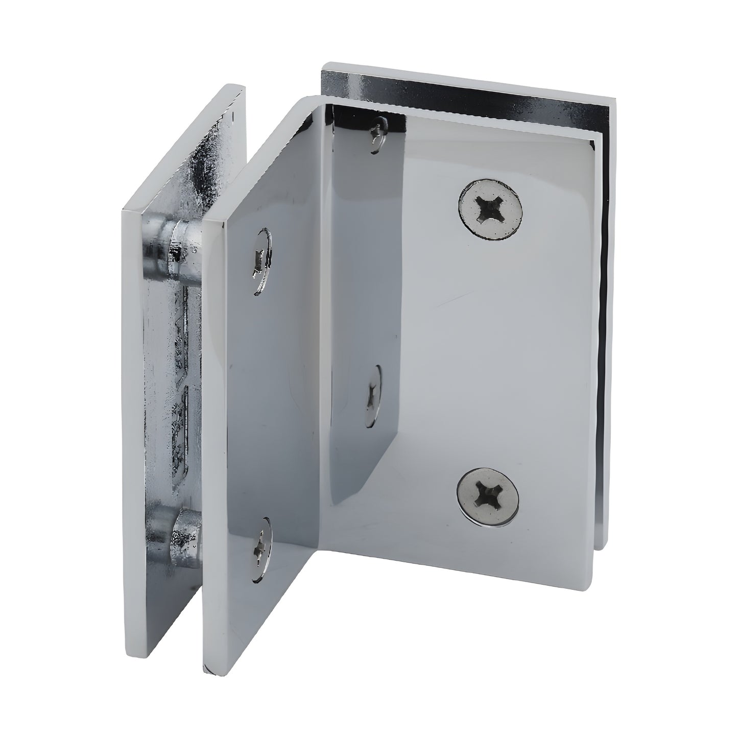 GE090CH polished chrome 90 glass-to-glass clamp for 8-12mm tempered glass, solid brass, square-edge shower clamp