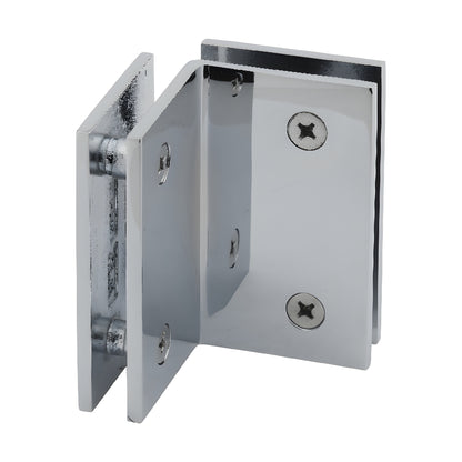 GE090CH polished chrome 90 glass-to-glass clamp for 8-12mm tempered glass, solid brass, square-edge shower clamp
