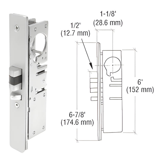 CRL DL2140BLH narrow-stile aluminum door deadlock, steel body, 1/2" throw, 6-7/8" tall, left-hand.