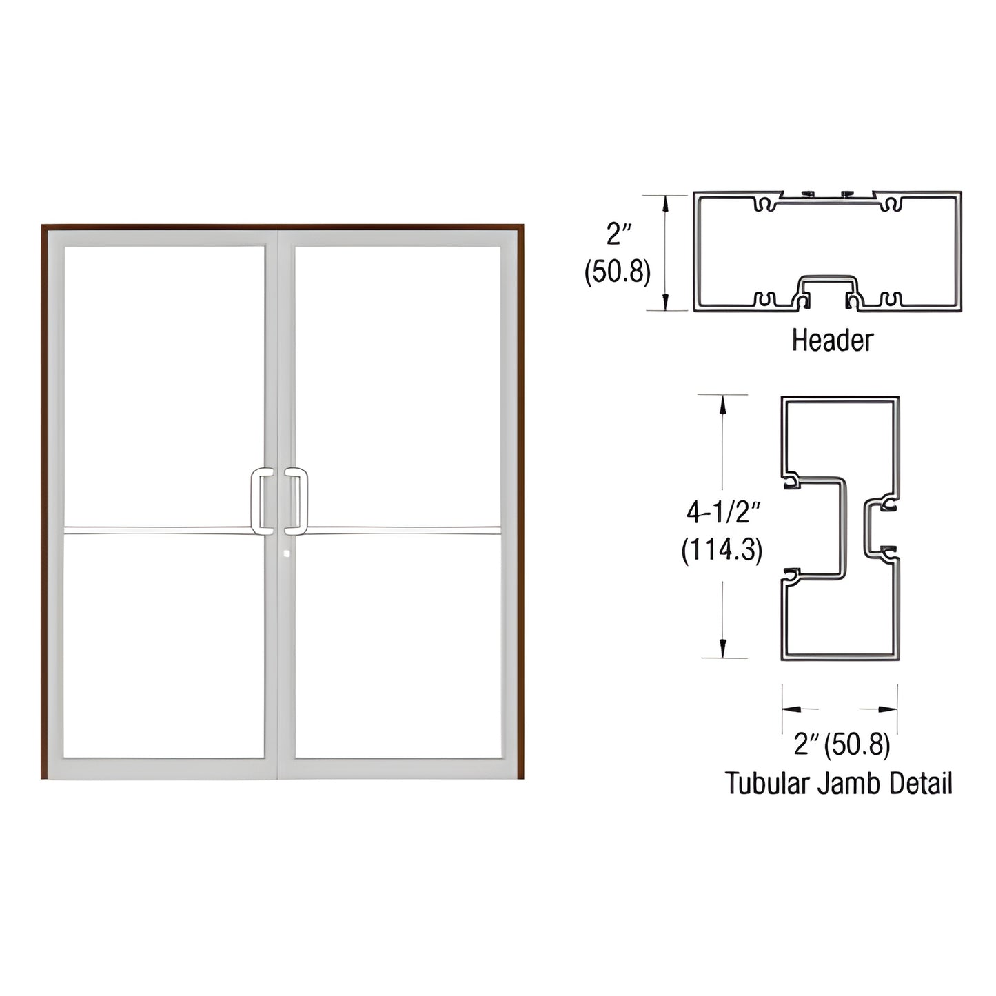 FR72522 aluminum double-door frame, black bronze anodized finish, 72x84 butt-hinge with tubular jamb and header detail.