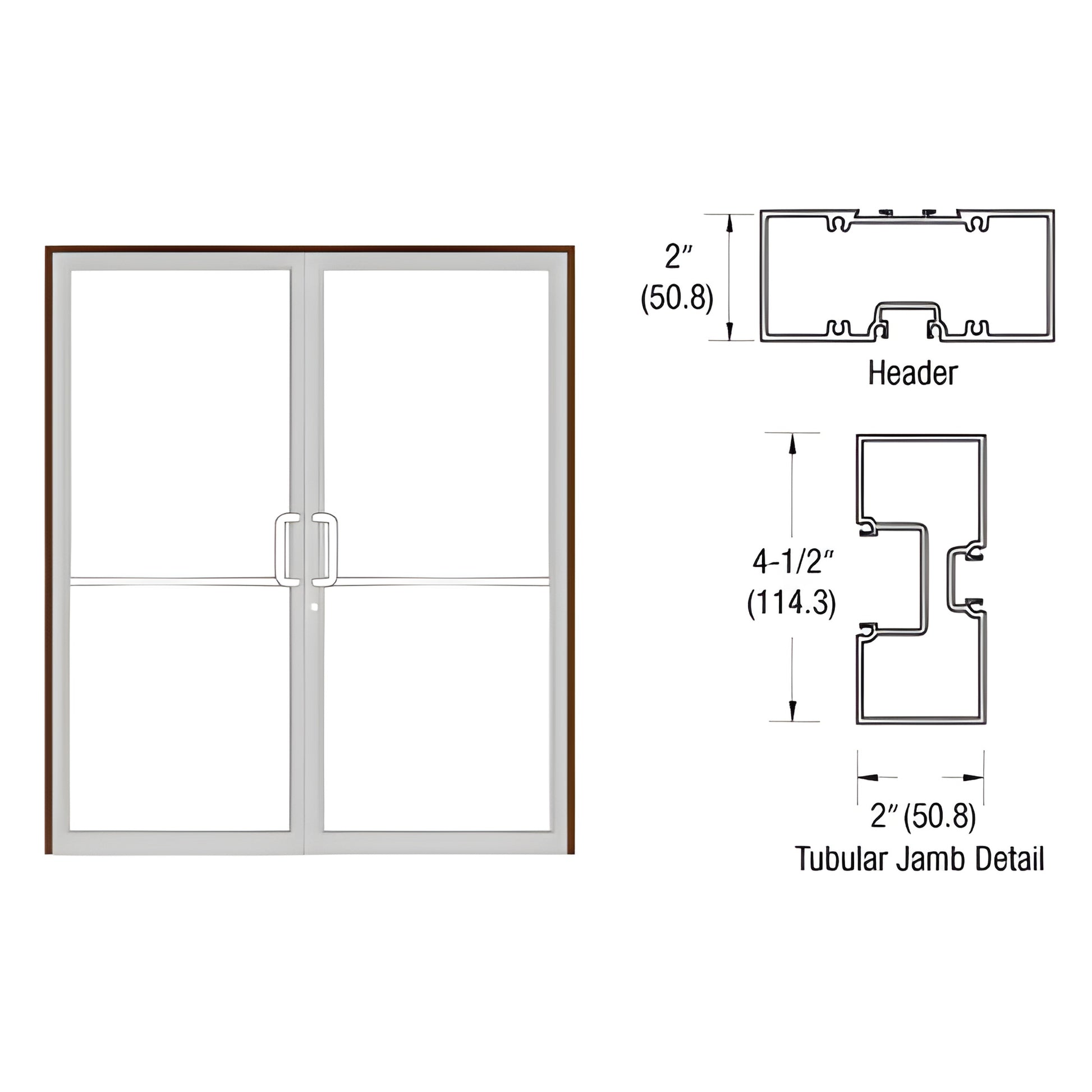 FR72522 aluminum double-door frame, black bronze anodized finish, 72x84 butt-hinge with tubular jamb and header detail.