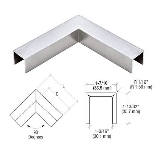 CRL 316 Brushed Stainless LC10 U-Channel 90° Corner for 21.52mm Glass Railing